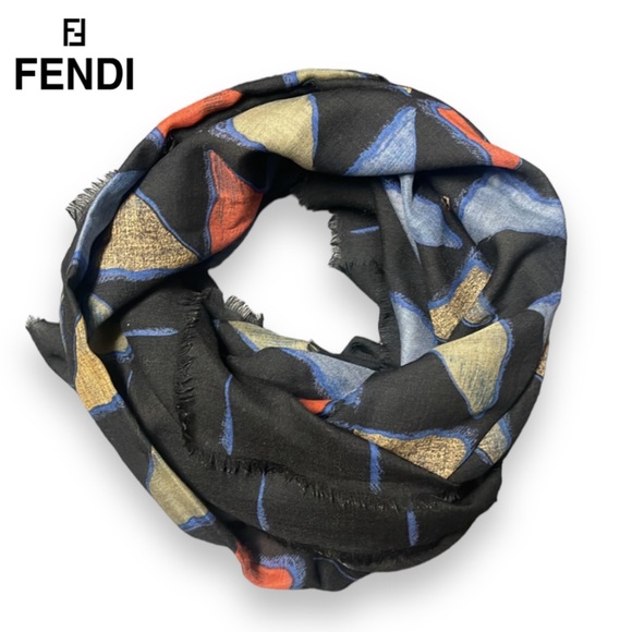 Fendi Abstract Triangles Multicolored Fringe Scarf - Picture 1 of 10